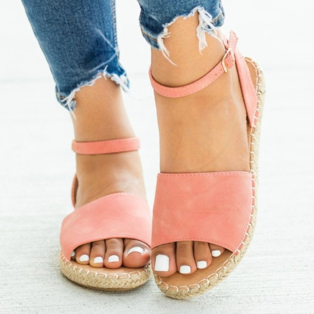 Coral Strap Open-Toe Espadrille Sandals